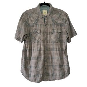 ECOTHS Men's Gray & Brown Plaid 100% Organic Cotton Button Down Shirt- Large